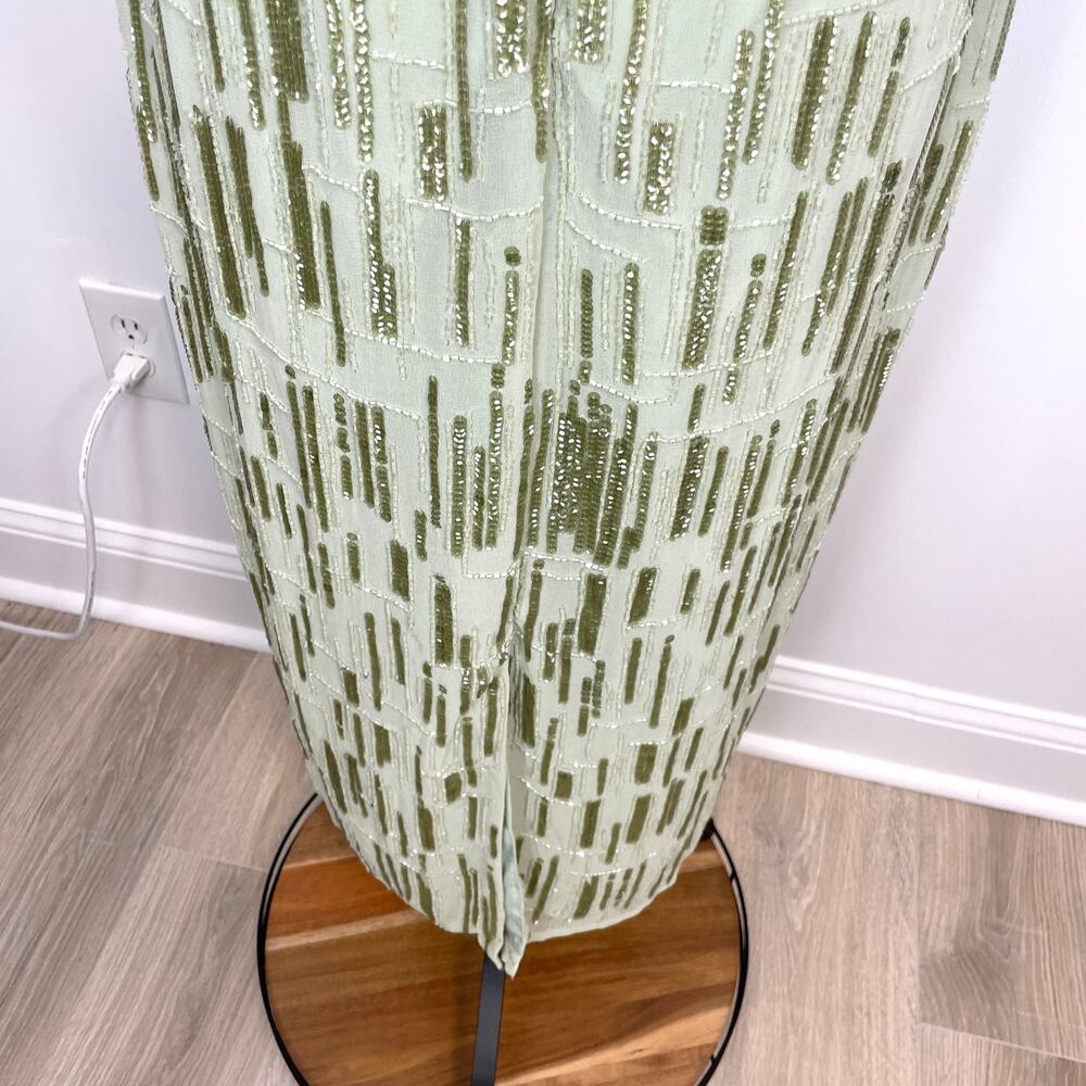 Mac Duggal Abstract Beaded Sleeveless Midi Dress In Sage Green 70264 Size 6 New - Picture 10 of 13